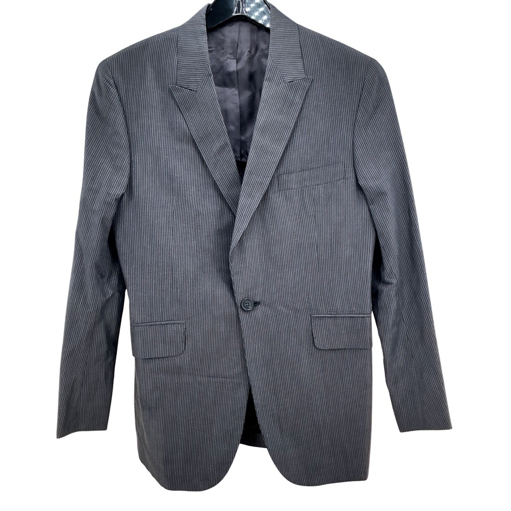 Martin Greenfield Custom Peak Lapel Pinstripe Blazer 38 Gray Screen Worn Jacket